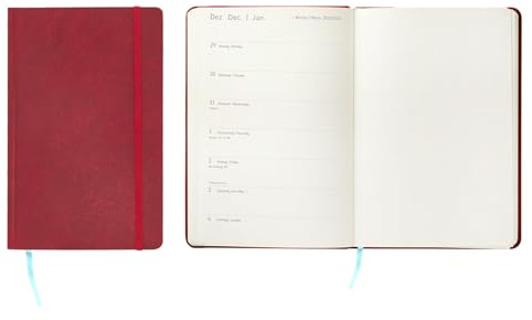 Idena 12087 – fickkalender 2026 i formatet 9 x 14 cm, 1 vecka på 1 sida, mötesplanerare i rött, gummiband, innerficka och läsband