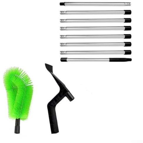 ZMdooreasy Pulitore estensibile per grondaie con spazzola flessibile e pala per foglie, asta telescopica a 8 sezioni per pulire grondaie senza scale