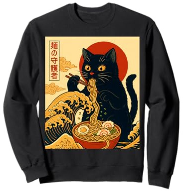Ramen Wave Ukiyo-e - Palillos de Gato japonés Anime Art Sudadera