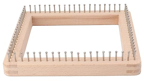 Tomotato Telar cuadrado, tabla de tejer de madera de haya, telar artesanal de bricolaje con ganchos no desmontables, herramientas multifuncionales para hacer cojines, bufandas, sombreros (L)