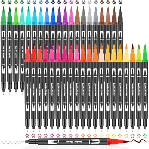 Aottom Dual Brush Pen Set, 40 Colours Watercolour Pens, Felt Tip Pens Marker Set