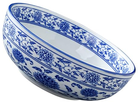 PAMINGONO 1pezzi Ciotola in Ceramica Blu Bianca per Zuppa Noodles e Insalata Scodella da Cucina per Famiglia Ristorante e Feste Design Retrò Elegante e Resistente
