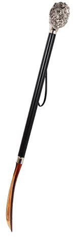 DELFA Design Schuhanzieher Schuhlöffel 70 cm mit silbernem Löwe als Griff - schwarzer Holzschaft mit Schlaufe - die elegante Anziehhilfe