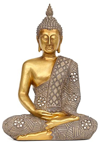 Buddha Statue for Home Decor Gold 12.4”-Buddha Statues for Zen Decor - Spiritual Décor-Buddha Decor for Living Room-Buda – Budda – Indoor Buddha Gift for Relaxation, Meditation or Shrine…