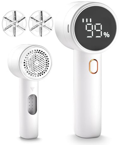 Fabric Shaver, Lint Remover Rechargeable, Electric Portable Sweater Defuzzer with 3 Speeds, 6 Leaf Blades, Digital LED Display to Remove Pilling for Clothes, Furniture, Sweater, Couch, Blanket