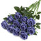 Tifuly Artificial Blue Roses - 10 Pcs Silk Flowers with Stems for Home Wedding Hotel Office Centerpiece Decor (Mist Blue)