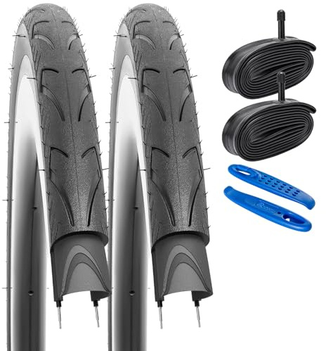 YunSCM 2PCS 26 Zoll Reifen 26x1.50 Mantel 40-559 1mm Nylon-Pannenschutz und 2PCS 26Zoll Schlauch AV32mm Ventil kompatibel 26x1.5 City Fahrradreifen und schlauche - 60TPI