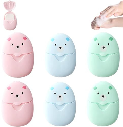 Xrten 300 Piezas 6 Cajas Jabones de Papel, Jabón de Viaje, Hojas de Jabón con Caja de Almacenamiento, Jabon Portatil Laminas, para Camping, Senderismo, Oficina (Rosa+Azul+Verde)