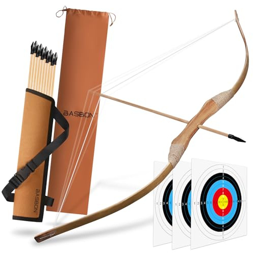 Kids Bow and Arrow Set, 32 Inch Archery Set Handmade Wooden Toy Bow and Arrow for Kids 6-8 8-12, 1 Bows 1 Quivers 10 Arrows 3 Targets & Storage Bag, Gifts for Youth Boys and Girls