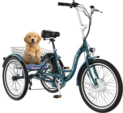 MOONCOOL Adult Electric Tricycle, 350W Front Drive Motor (Peak 700W), 15.5MPH E-Trike with Removable 36V 14.5Ah Battery, Max 60 Miles Range, 24/26 Inch 7-Speed 3 Wheel Electric Bike, Large Basket