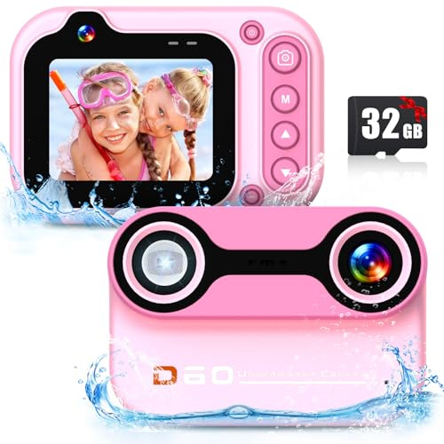 Cámara impermeable para niños, 1080P HD, 26 MP, cámara digital subacuática, 10 pies/3 m, zoom digital 10X, impermeable, para niños, niñas, esnórquel, natación, playa, parque acuático, color rosa