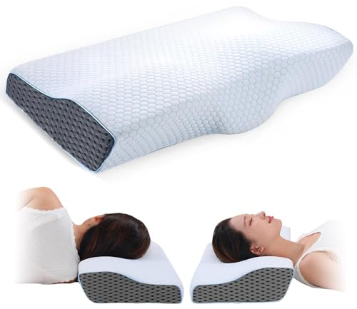 Yuehuamech Almohada de espuma viscoelástica, almohada ortopédica cervical con funda extraíble y lavable, almohada para dormir de lado y espalda para aliviar el dolor de cuello y hombros