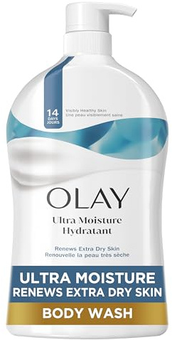 Olay Body Wash for Women, Ultra Moisture, For Extra Dry Skin, 24hr Moisturizing, Hydrating & Refreshing, B3 Vitamin Complex, Free of Parabens & Phthalates, Scented, 33 fl oz