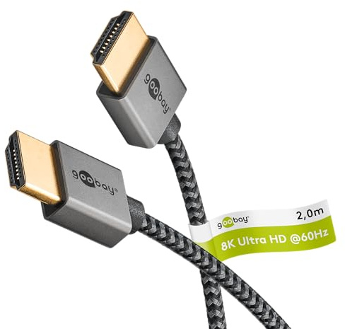 goobay Ultraslim HDMI Kabel / 2m HDMI 2.1 Kabel für 8K-Video, Sharkskin Grey - Perfekt für enge Installationen, mit hochauflösender Video- und atemberaubender Soundqualität, 75758