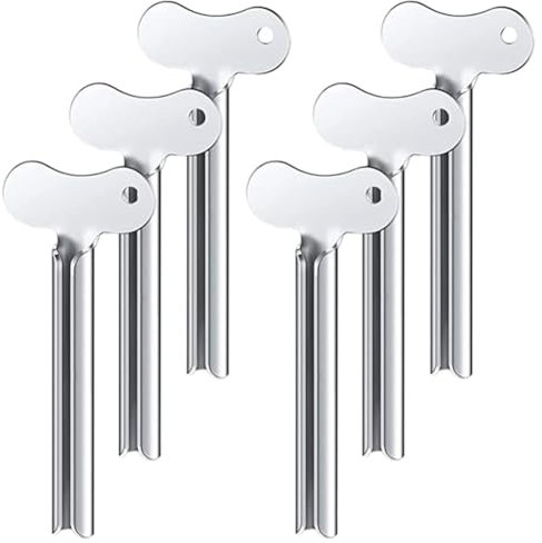 Surluoen Spremitore per Tubetti di Dentifricio in Acciaio Inossidabile da 6 Pezzi Spremidentifricio con Chiave in Metallo per Spremitore per Tubi Cosmetici