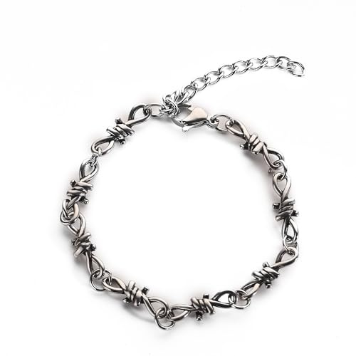 TURTLEDOVE Gothic Barbed Wire Chain Bracelet, Punk Thorns Link Bracelet, Stainless Steel Twisted Jewelry