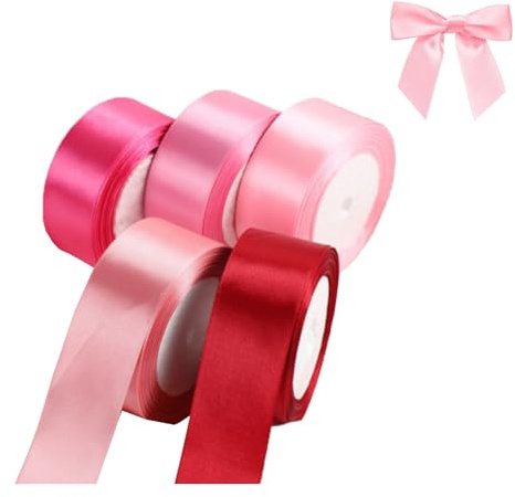SEGXN 5 Rolls Pink and Red Satin Ribbon Set, 20mm x 22m (110m Total), Assorted Shades Fabric Ribbon for Gift Wrapping, Valentine’s Day, Wedding, Birthday Party, Crafting, Bows