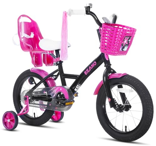 KEANO JOYSTAR Zinnia 14 pollici bicicletta da bambina per ragazze dai 3 ai 5 anni, bicicletta da bambina da 14 pollici con ruote di supporto, manubrio e tubi d'aria, Nero