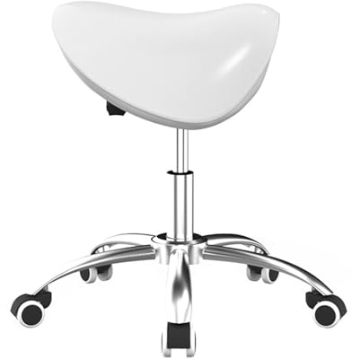 Generico Sgabello Da Sella, Sedia Ergonomica Da Salone, Rotazione E Sollevamento A 360°, Altezza Regolabile For Casa, Ufficio, Clinica, Barbiere(White)