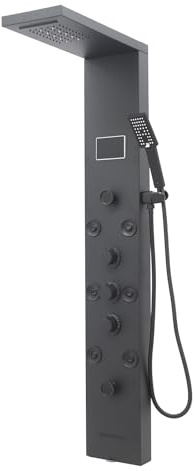 Panel de ducha LED 6 en 1, panel de ducha con grifo, panel de ducha inteligente con pantalla LED, sistema de ducha de cuerpo completo para baños, casas, hoteles, casas de huéspedes, color negro