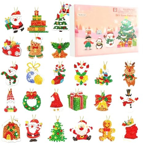 Julnedräkning – kalender 2D akrylprydnad, semesterfirande 24 dagar, strasskonst julprydnad med glittrande designfunktion, dekortillbehör för hem vintervägg, medelstorlek