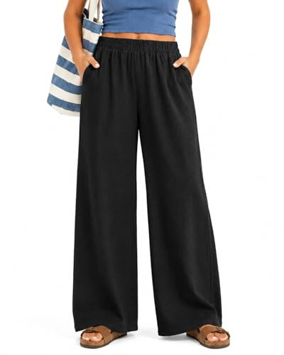 Zylioo Linen Trousers Womens Extra Long Wide Leg Trousers for Women UK Ladies Summer Pants Pull On Pallazzo Lounge Pants