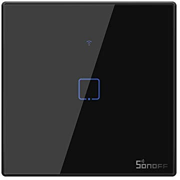 Interrupteur Mural Intelligent,Sonoff Interrupteur Connecté WiFi sans fil avec Contrôle à Distance&Contrôle RF,Compatible avec Alexa,Google Home,Interrupteur Tactile Avec Fonction de Temps(1 Gang)Noir