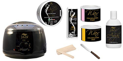 JaDy - Kit Ceretta Professionale | Scaldacera 400ml Titanio e Miele | Strisce 100m | Olio Dopocera Argan | Adatto a Tutti i Tipi di Pelle | Spatole Incluse, 1 unità