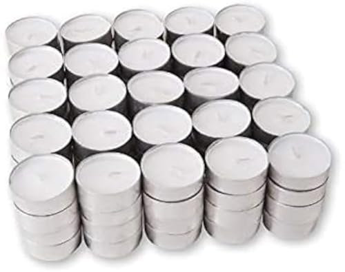 1ABOVE 50 Pack 4 Hour Long Burning Unscented Tea Light Candles, Long Lasting, Cotton Wicks Ideal for Weddings, Birthdays, Parties, Restaurants, Massage Parlors, Spa