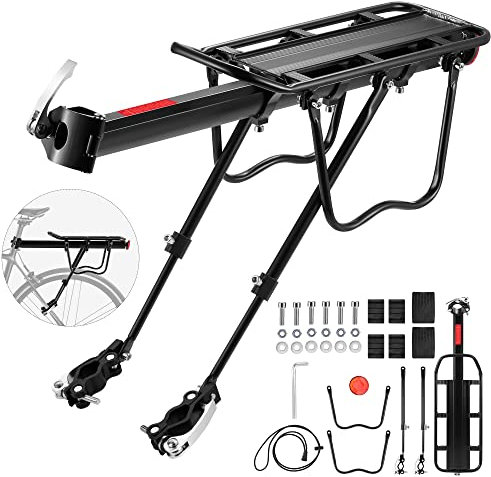 DazSpirit Rear Bike Luggage Rack, Adjustable Bicycle Rear Cargo Rack, Quick Release, Load 60kg, Aluminum Alloy Material with Reflector for Cycling Camping Touring