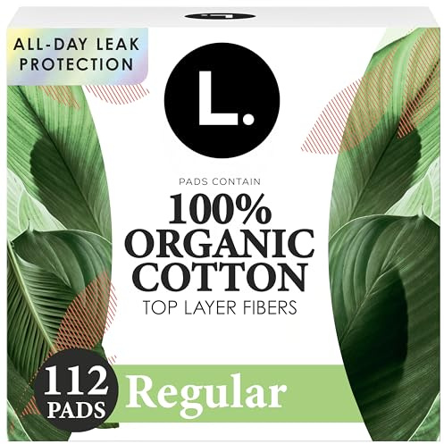 L. Ultra Thin Pads for Women, Regular Absorbency, Organic Cotton Top Layer, Unscented Pads with Wings, 112 Count (4 Packs of 28)
