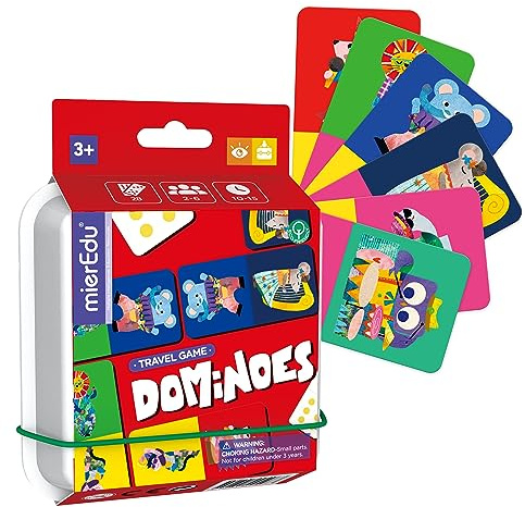mierEdu Domino Spiel – Klassisches Brettspiel für Kinder ab 3 Jahren – Lernspiel zur Förderung von Gedächtnis, Farben & Formen – Reise-Spiel für Auto, Flugzeug & Zug