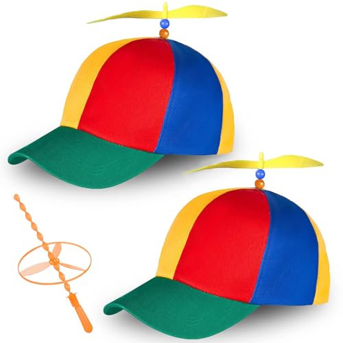 Uirheurd 2pcs Gorrocoptero Gorra Con Ventilador Gorro De Hélice Sombrero De Hélice Gorra Con Hélices Multicolor Sombrero Helicóptero Para Fiestas, Juegos De Payasos y Regalos