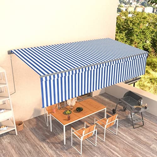 ShCuShan Tenda Sole Retrattile Automatica con Parasole 6x3m Blu Bianco,Tenda da Sole per Esterno Avvolgibile,Tenda da Sole a Bracci Estensibili con Telaio in Alluminio, Tettuccio Resistente al Sole e