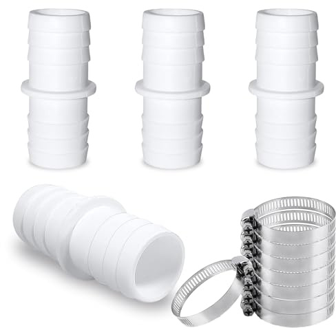 RCYHCY 4 Stück Schlauchverbinder 32mm, Pool Schlauchadapter mit 8 Stück Edelstahl Schlauchschellen, Doppelschlauchtülle, Pool Schlauchadapter, für Garten und Schwimmbadschläuche