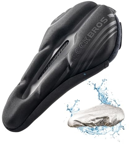ROCKBROS Bike Seat Cushion Silicone Gel Padded Bicycle Seat Cushion Extra Comfortable Bike Seat Cover Bike Saddle Cushion for Cycling, Mountain Bike, Exercise Bike, Road Bike, Black