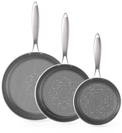 COOKER KING Stainless Steel Pans Set of 3 (8+10+12 Inch), Nonstick Frying Pans, Induction Pan Set, Chef's Pan, Skillets Dishwasher & Oven Safe, Stay-Cool Handles, Compatible with All Cooktops