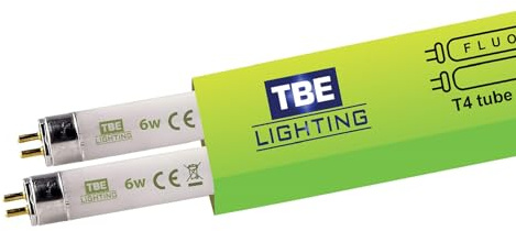 TBE LIGHTING T4 6w Fluorescent Tube Lamps 232mm - 2 Pack of CFL Bulbs - G5 2-Pin Base Fittings - T4 High Efficiency Lamps, Soft White 3500K.