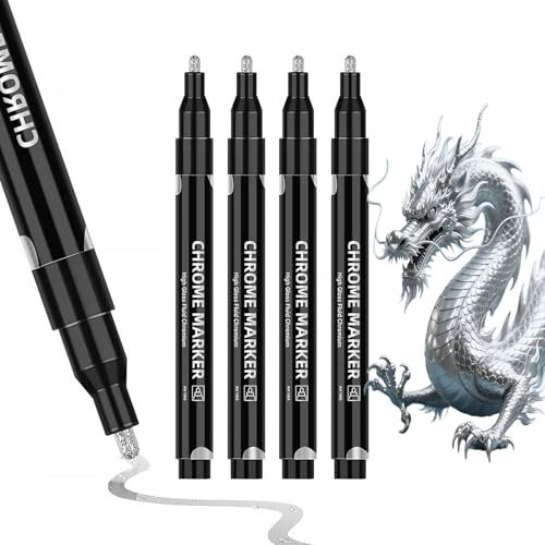Nurila Silber Chrom Marker, 4 Silber Metallic Wasserfest-Set Reflektierende Lackstift Silber, 2mm - Lackstift Stark Deckend Für Glas, Stein, Holz, Kunststoff Und Papier Steine DIY Handwerk
