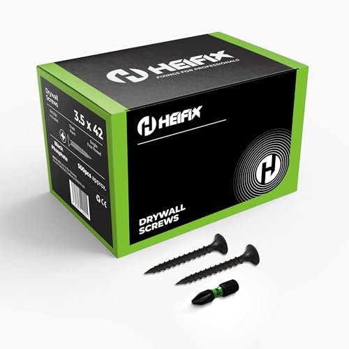 Heifix Drywall Plasterboard Screws - FREE PH2 Screw Bit Included (QTY 500, 3.5 x 42mm)