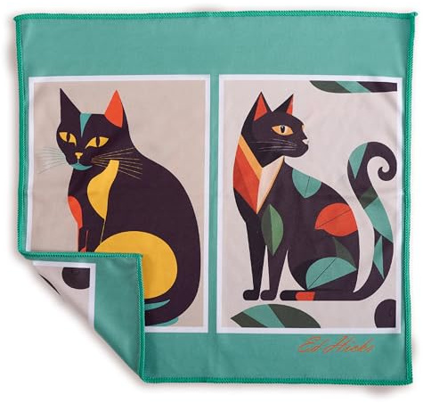 Ed Hicks | Illustrated Gift of an XL Premium Microfibre TV Screen and Glasses Cleaning Cloth - 30x30cm - for Cleaner Glasses, TV Screens, Tablets, Laptops etc ⭆ Anti-static (Cats)
