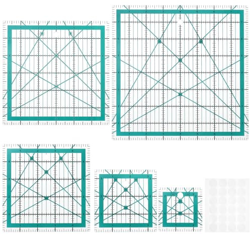 QWORK® Lot de 5 règle patchwork carrée 2.5/3.5/5/6/8, règle à piquer en acrylique pour couture et découpe précise