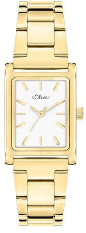s.Oliver Damenuhr - Rechteckig - Gold - 22 mm - Elegante Damenuhr aus Metall mit Quarzwerk - 3 ATM wasserdicht - Kratzfest