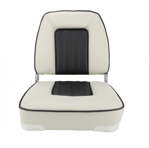 TIKATARER Foldable Boat Seat, Sturdy Aluminum Alloy Hinges Marine Grade Ethenyl Seat, Lightweight Compact Design Boat Chair with Thick Foam Padding, Ideal for Pontoon, Canoe & Fishing