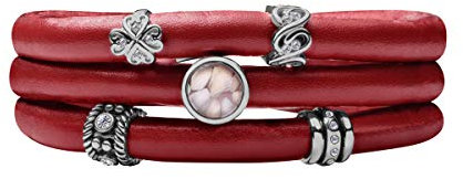 Quiges - Bracciale avvolgente in pelle rosso, 60-66 cm, con charm in acciaio inossidabile placcato argento, chiusura magnetica e Acciaio inossidabile, colore: Colore: rosso, cod. ELBS114