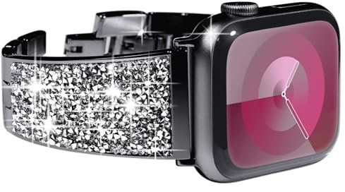 KADES 46mm 45mm 44mm 42mm(series 3 2 1) für Apple Watch Armband, Damen Edelstahl Armband Gliederarmband Ersatzarmband für iWatch Armband Series SE/10/9/8/7/6/5/4/3/2/1, Schwarz