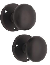 Infinity Decor Pair of Matt Black Victorian Style Round Mortice Door Knobs 52mm - Pull Handles Set for Internal and External Doors