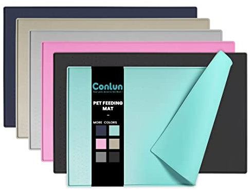 Conlun Hunde Futtermatte Katzen Futtermatte, Rutschfestes Design, 100% wasserdichte Haustierfutter Matte, erhöhter Rand,um EIN Auslaufen von Wasser oder Lebensmitteln zu vermeiden, spülmaschinenfest