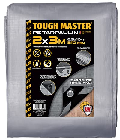 TOUGH MASTER 7 Sizes Heavy Duty Tarpaulin Waterproof Cover Tarp Ground Sheet (Grey/Black, 2 X 3M)