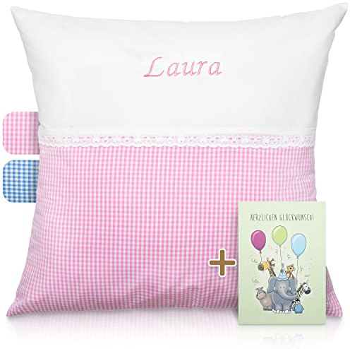 FADENZAUBER Babykissen personalisierbar mit Namen 50x50 cm für Jungs/Mädels